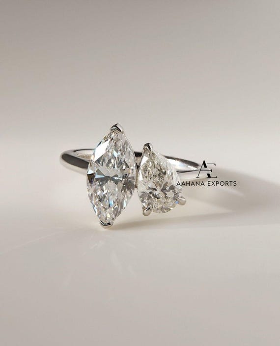 Pear And Marquise 2.75tcw Lab Grown Diamond Toi et Moi Engagement Ring Unique Ring For Women Promise Ring Wedding Ring Gift Ring for her