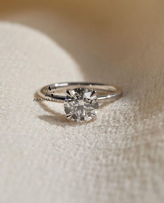 2.00 Carat IGI Certified Round Cut Lab Grown Diamond Ring, Minimalist Solitaire 4 Prongs Thin Ring, Round Cut CVD Diamond Engagement Ring