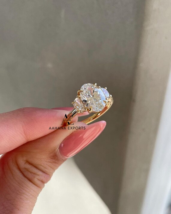 Carat Oval Diamond Engagement Ring Trilogy Lab Grown Diamond
