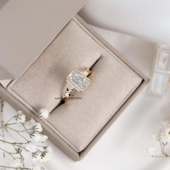 2 CT Radiant Lab-Grown Engagement Ring, Solid Gold, Wide Band, Bridal Ring, Promise Ring, Proposal Ring, Anniversary/ Birthday Gift for her.