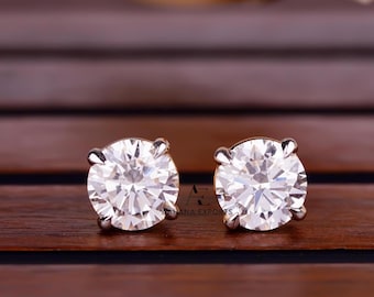 1 Carat Each Diamond Stud Earrings, 14kt Solid Gold, Lab Grown Diamond, 4 Prong Martini Solitaire Stud, Everyday Diamonds, Diamond Earrings.