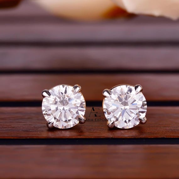 1 Carat Each Diamond Stud Earrings, 14kt Solid Gold, Lab Grown Diamond, 4 Prong Martini Solitaire Stud, Everyday Diamonds, Diamond Earrings.