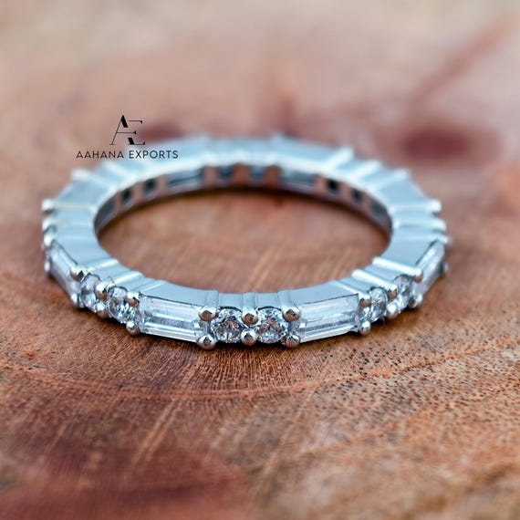 2 Carat Total Baguette & Round cut Diamond Eternity band | Lab Grown | Proposal Ring | Anniversary Ring | Engagement Ring for her