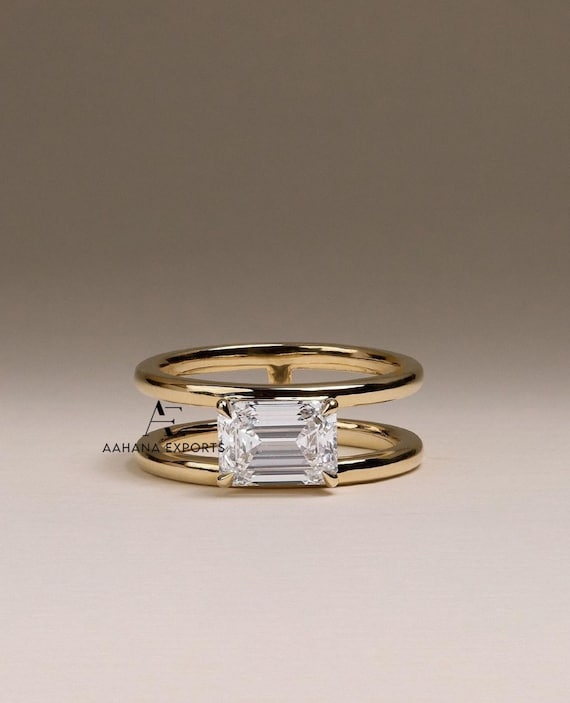 2 Carat IGI CERTIFIED Emerald Cut Lab Grown Diamond Solitaire Ring, Double Shank Engagement Ring, Anniversary Ring, Wedding Ring for her.