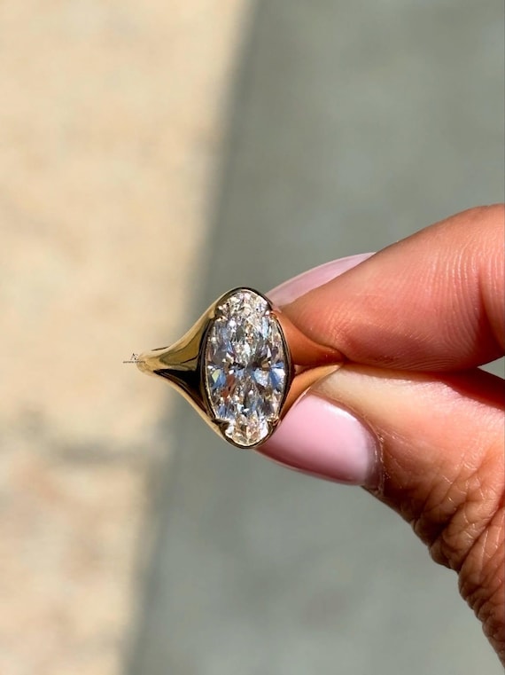 4 CT Elongated Oval Cut Lab-Grown Diamond Ring Bezel Engagement Ring 14K Solid Gold Vintage Ring Wedding Ring Anniversary Ring For Women