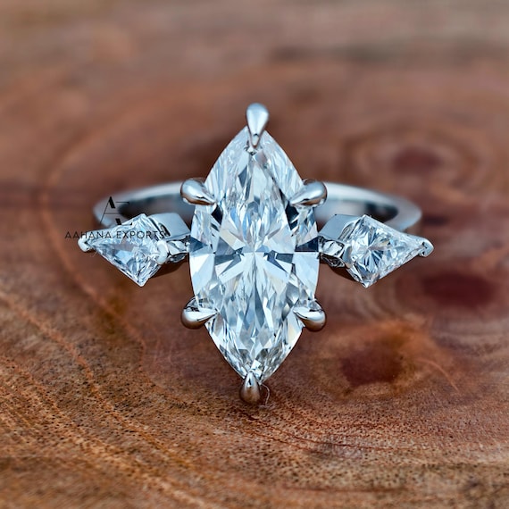 3 Carat Marquise Diamond Engagement Ring Lab Grown | Six Claw Prong Setting | Proposal Ring | Anniversary Ring | Engagement Ring for her