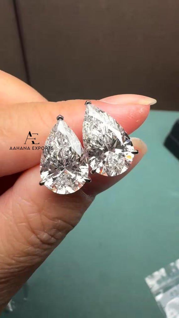 3 Carat Each Pear Shape Lab Diamond Stud Earrings Solid 10Kt, 14Kt, 18Kt Gold