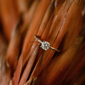 1 Carat Round Lab Grown Diamond Ring Minimalist Solitaire 4 Prongs Thin Ring Round Diamond Solitaire Engagement Ring 14k Yellow Gold for her