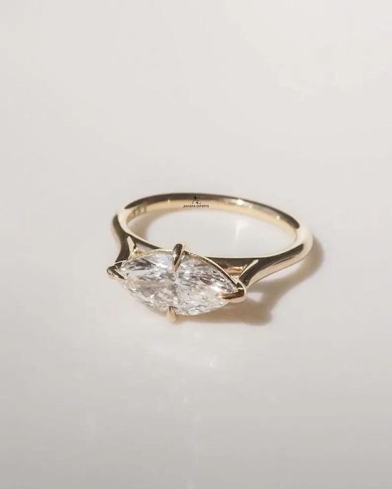 1.50 Carat Marquise Lab-Grown Diamond Dainty East West Marquise Lab Grown Diamond Engagement Ring, IGI Certified Cathedral Set 14k Gold Ring