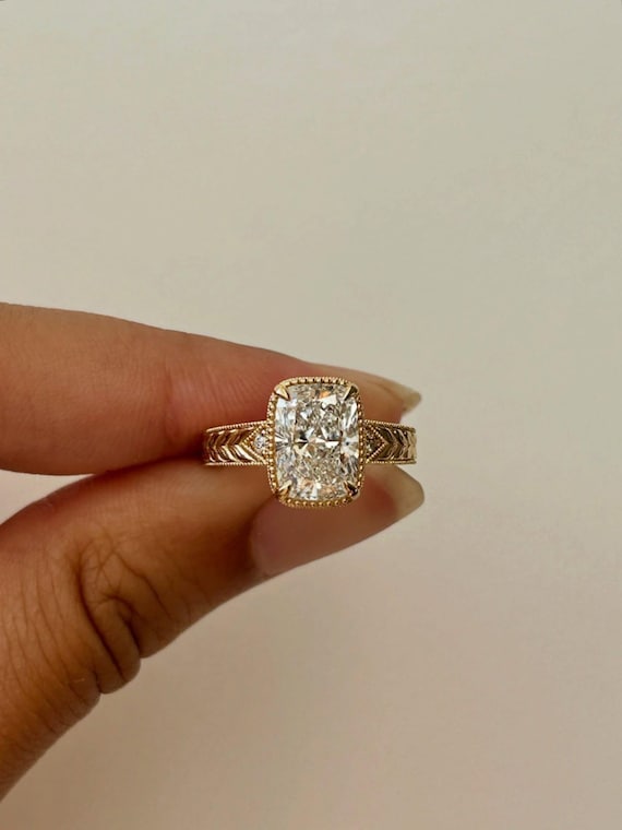 3 CT Radiant Cut Lab-Grown Diamond Engagement Ring, 14K Gold Ring, Radiant Wedding Ring, Broad Band East West Diamond Ring Promise Ring