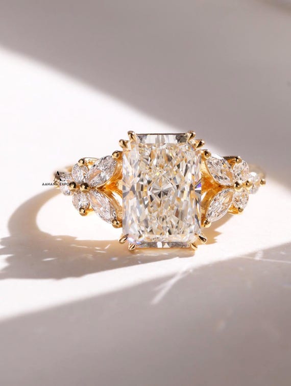 1.5 Carat Radiant E VVS2 Lab Grown Diamond Marquise Band Engagement Ring / 14k Gold Flush Fit Wedding Ring / IGI Certified Radiant Diamond.