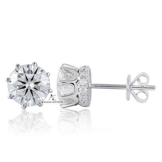 1 Carat Lab Grown Diamond Stud Earrings | Hidden Halo | Round Cut | 14K Solid White Gold | Solitaire Lab Diamond Studs