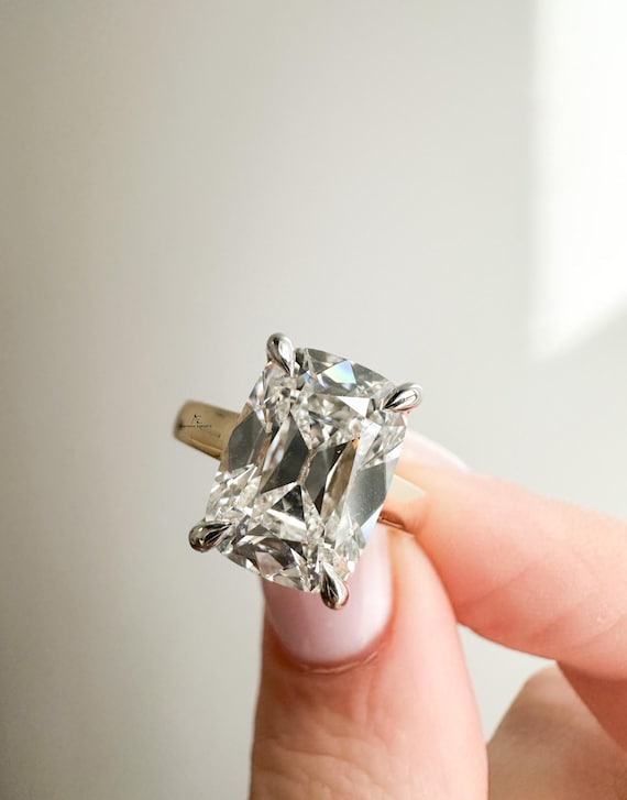 4.00ct Elongated Cushion Old Mine Cut Lab Grown Diamond Ring–Vintage Style–Hidden Halo Engagement–IGI Certified–Wedding & Anniversary Gift