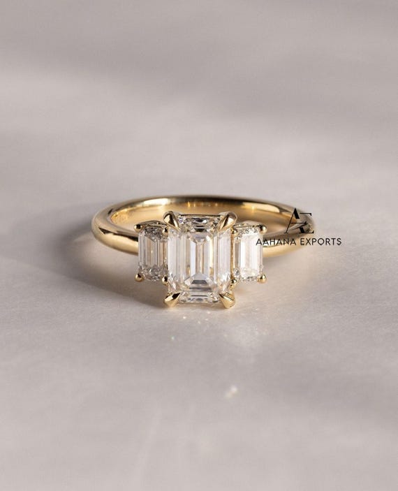 Emerald Cut Engagement Ring 2 CT | Lab Grown Diamond | 14K Gold Solitaire | Certified Diamond Ring | Proposal Ring Wedding Ring Gift for Her