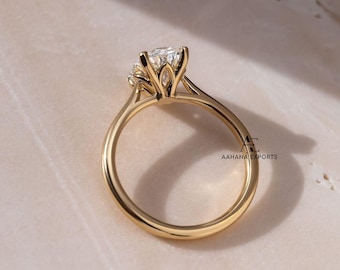 Oval Lab Grown Engagement Ring, 3 CT Delicate Oval Solitaire Ring, Tulip Setting Oval Lab Grown Ring, Oval cvd Diamond Ring, Wedding Ring.