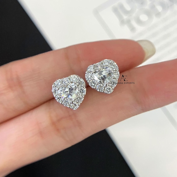 Heart Cut Lab Grown Diamond Set Studs, CVD Diamond Solitaire Earrings, 14KT Solid Gold Bridesmaid Earrings, Screw Back Diamond Earrings