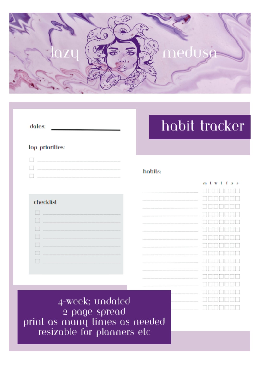 Weekly Habit Tracker for Self Care and Productivity - Etsy