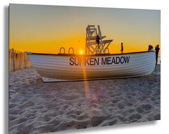 Long Island Sunset Boat Print: Coastal Silhouette Wall Art