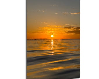 Golden Moon Chaser Boat Print: Sunset Water Ripples Photography