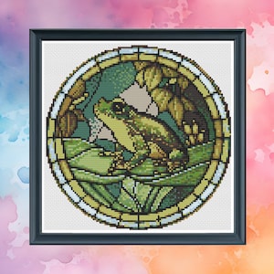 Stained Glass Frog - Cross Stitch Pattern - Counted Cross Stitch - Instant Download PDF - Modern Cross Stitch