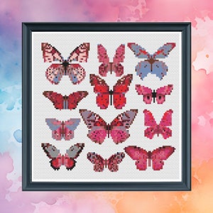 Ruby Red Butterflies - Cross Stitch Pattern - Counted Cross Stitch - Instant Download PDF - Modern Cross Stitch