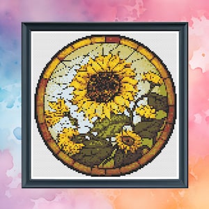 Stained Glass Sunflowers - Cross Stitch Pattern - Counted Cross Stitch - Instant Download PDF - Modern Cross Stitch