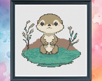Otterly Awesome - Otter - Cross Stitch Pattern - Counted Cross Stitch - Instant Download PDF - Modern Cross Stitch