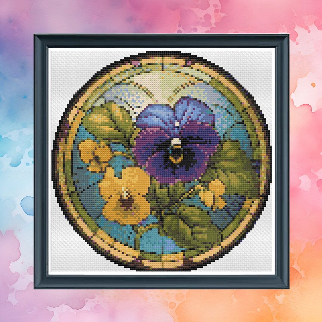 Stained Glass Pansy Flowers Cross Stitch Pattern Counted Etsy