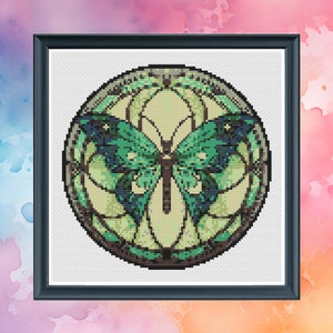 Stained Glass Butterfly - Cross Stitch Pattern - Counted Cross Stitch - Instant Download PDF - Modern Cross Stitch