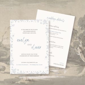 Dusty Blue Winter Wedding Invite Template | Classic Custom Wedding Invitation Set | Editable Snowflake Templates | Digital, Instant Download