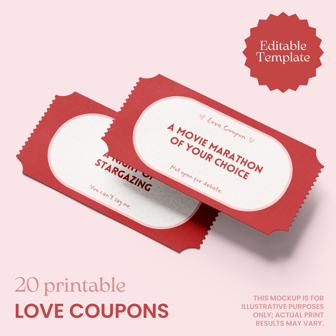 Printable Love Coupon Book Template for Valentine #39 s Day Romantic
