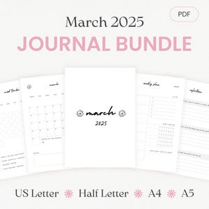 Minimalist March 2025 Journal Bundle | Printable March PDF Planner | March Agenda Journal With Monthly Overview | 2025 Planner Pages Bundle