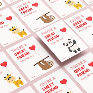 8 druckbare Valentinstagskarten für Kinder | Valentinstag Schule-Tauschkarte | Tier-Valentinstag-Karte für Freunde | Sofort Download