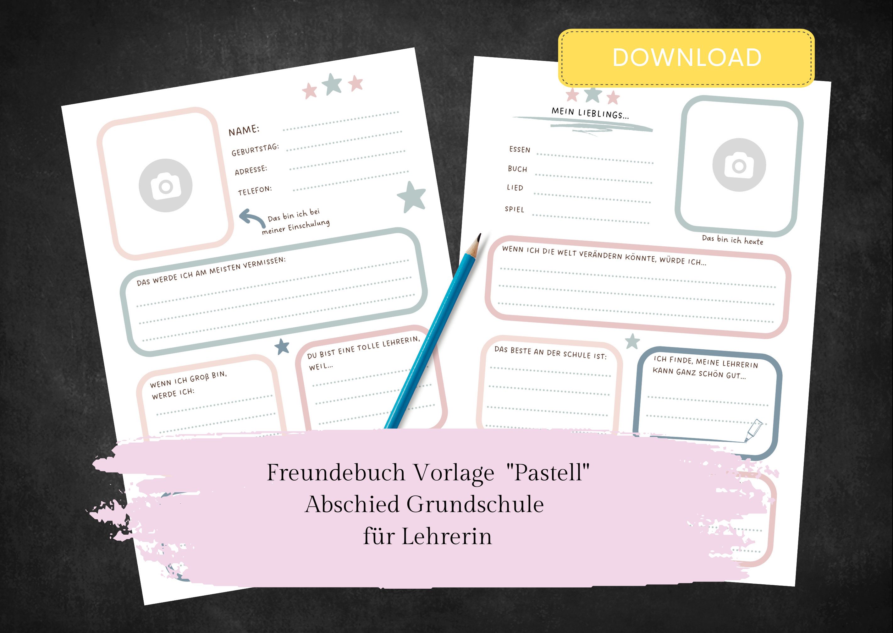 Freundebuch Für Kollegen Zum Abschied Vorlage Freundebuch Vorlage "Pastell" zum Abschied der Grundschule. DIN A4 zum