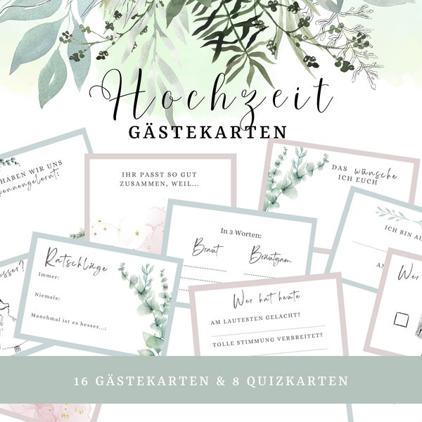Wedding guest book cards for guest book * 24 guest cards * DINA4 for download