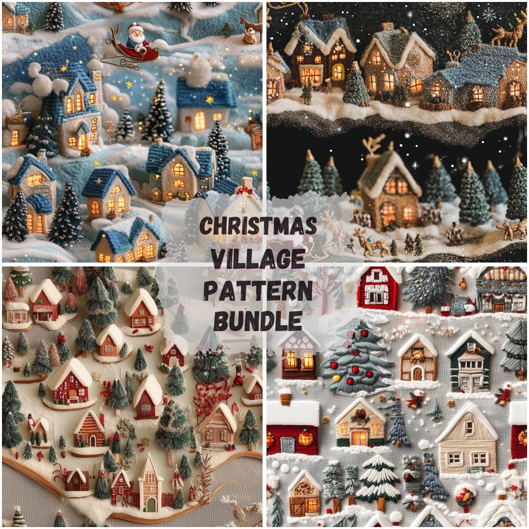Christmas Village 3D Seamless Pattern Bundle Digital Paper Design Faux ...