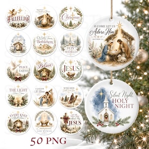 Julprydnad PNG-paket, Heliga familjen PNG, Kristen julsublimering, Religiös prydnad Clipart, Jesus jul PNG