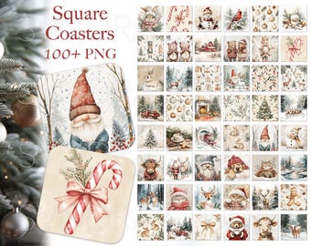 Christmas Coaster png, Christmas Square Coasters png, Boho Christmas Coaster Bundle, Christmas Square Coaster Sublimation Designs