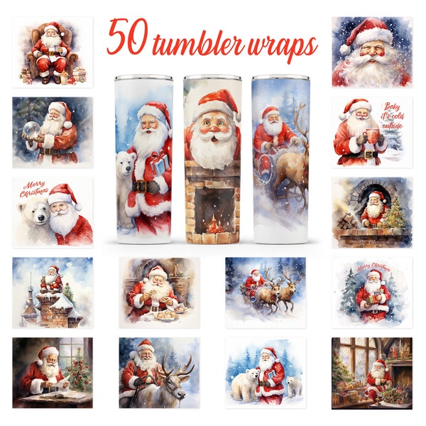 Christmas Bundle Skinny Tumbler Sublimation, Santa Claus Tumbler Wrap, christmas santa watercolor tumbler png, 20oz Sublimation Bundle