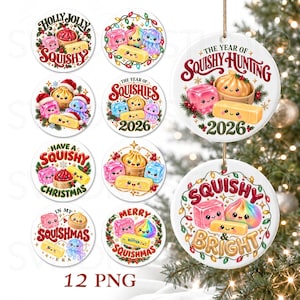 Pacchetto di PNG di ornamenti natalizi morbidi, 12 disegni per le feste, caccia agli squishy 2026, buon Natale squishy, ​​PNG di Natale per bambini carini