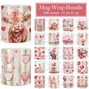 Valentine's Day Mug Wrap png, Valentines Mug Wrap Bundle, Valentine Mug Sublimation Designs, Valentines Day Mug Full Wrap 11oz 15oz