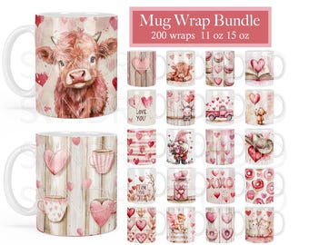 Valentine's Day Mug Wrap png, Valentines Mug Wrap Bundle, Valentine Mug Sublimation Designs, Valentines Day Mug Full Wrap 11oz 15oz