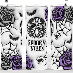 Halloween Tumbler Wrap, Halloween Tumbler png, Spooky Vibes Tumbler Wrap, Fleurs d’Halloween Skinny Tumbler Sublimation, Halloween png