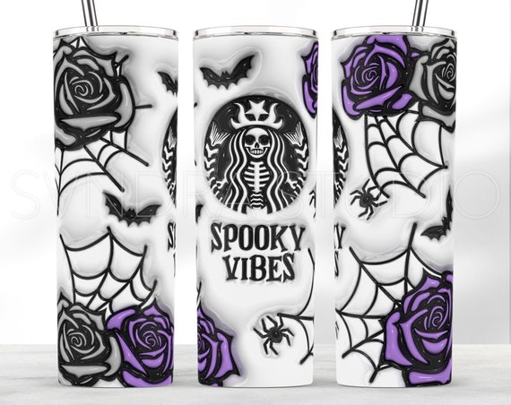 Halloween Tumbler Wrap, Halloween Tumbler png, Spooky Vibes Tumbler Wrap, Halloween Flowers Skinny Tumbler Sublimation, Halloween Coffee png
