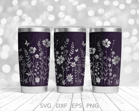 Wildflowers Laser Engraved SVG, Flowers 20oz Quencher Tumbler Wrap, Meadow Butterflies 20 oz Tumbler svg, Wildflower Tumbler Laser File
