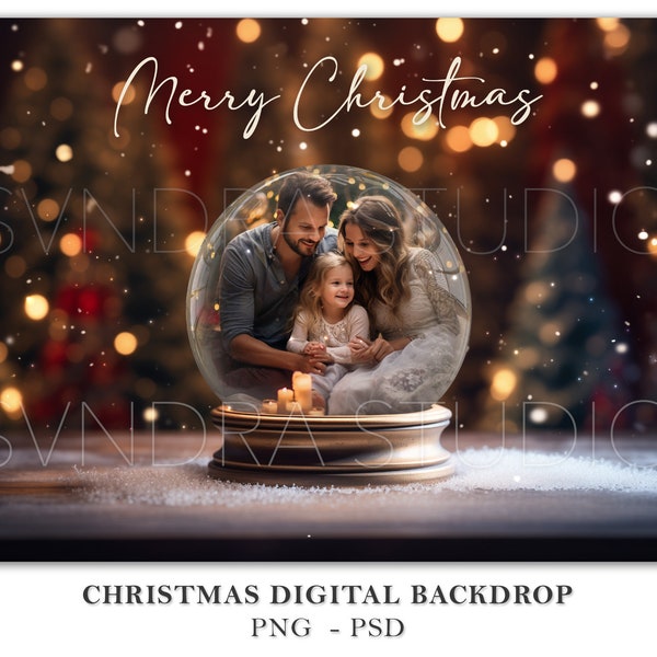 Christmas Snow Globe Digital Backdrop, Christmas Digital Background Photography, Christmas Digital Overlay, Christmas Snowglobe PNG PSD