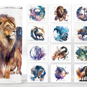 Zodiac Bundle Skinny Tumbler Sublimation, Zodiac Sign Tumbler Wrap, Zodiac Watercolor Tumbler png, Zodiac Signs 20 oz Skinny Tumbler