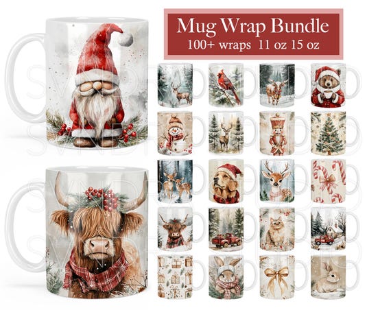 Christmas Mug Wrap png, Christmas Mug Wrap Bundle, Christmas Mug Sublimation Designs, Christmas Mug Full Wrap 11oz 12oz 15oz