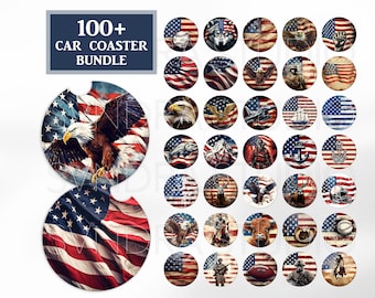 American Flag Coaster png, 4th Of July Car Coasters, American Eagle Car Coaster Sublimation Design, patriotic Car Coaster png Bundle
