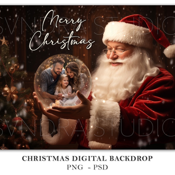 Christmas Santa Digital Backdrop, Christmas Digital Background Photography, Christmas Digital Overlay, Christmas Santa Template PNG PSD